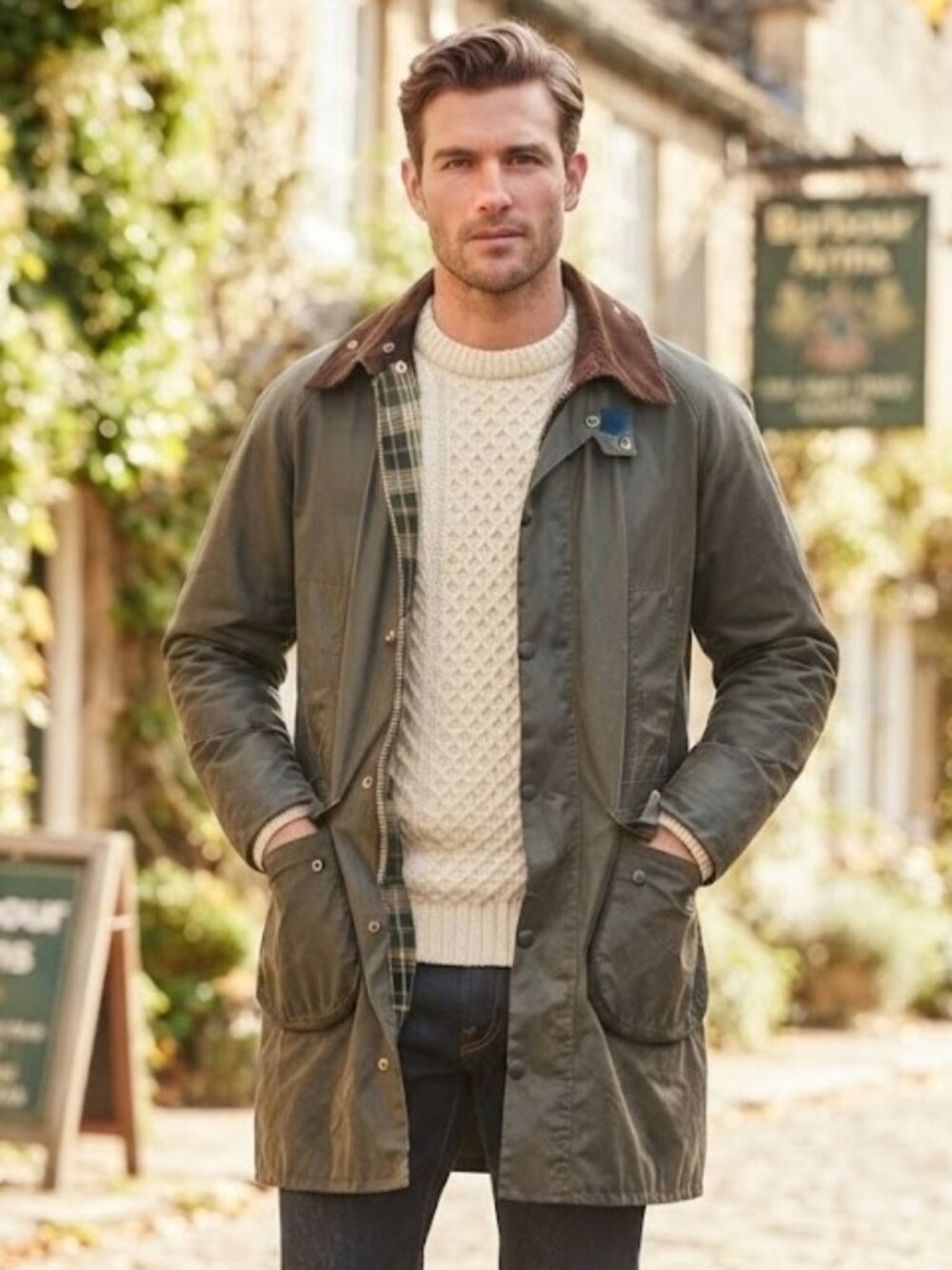 Barbour Border Wax Jacket Olive C42 L Made in England Classic Heritage Coat